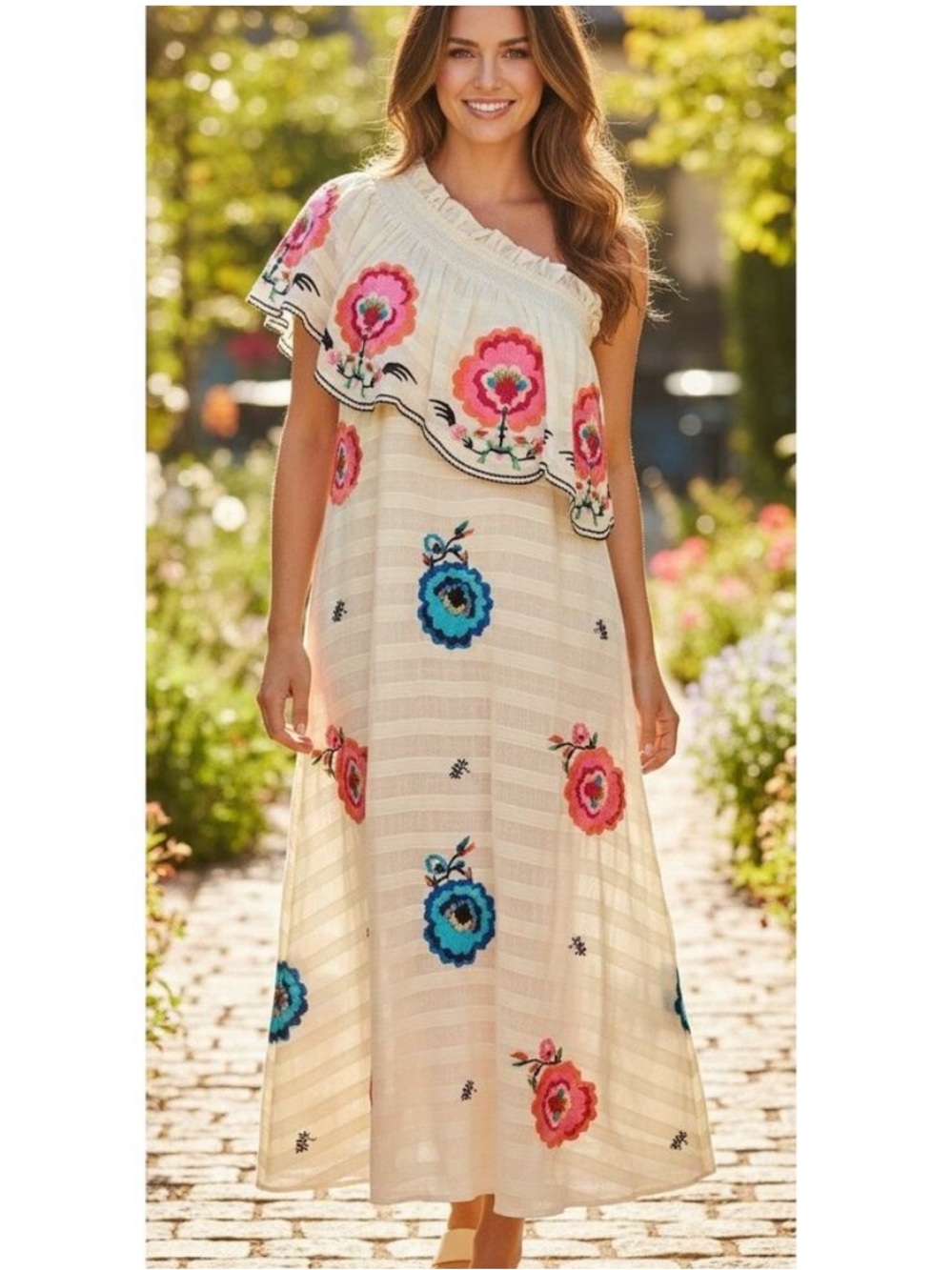 Anthropologie Plenty Tracy Reese Embroidered Asymmetrical One-Shoulder Dress
